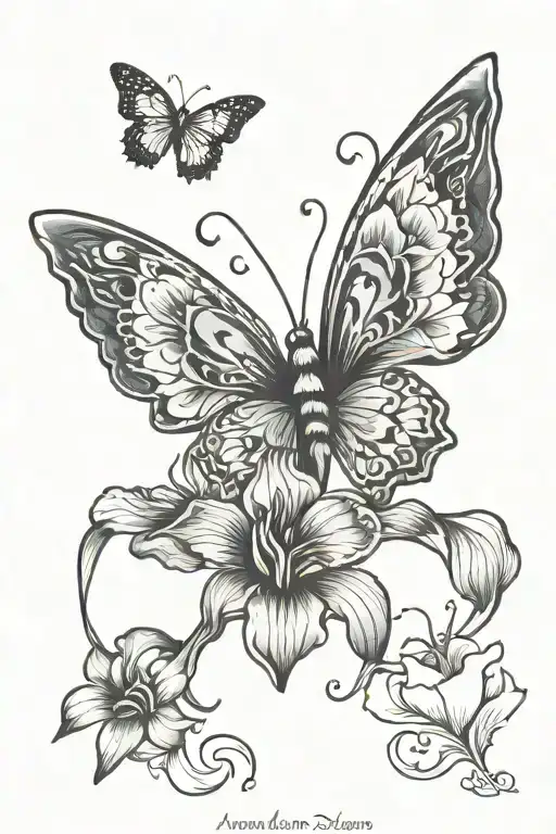 half butterfly half iris flower tattoo design idea