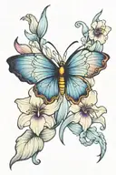 half butterfly half iris flower tattoo design idea