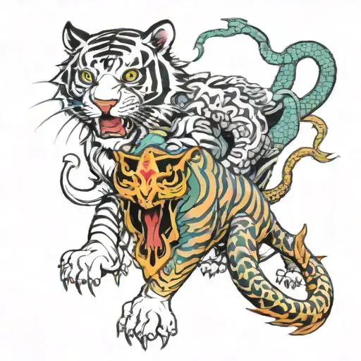 tiger and dragon wrapped tattoo design idea