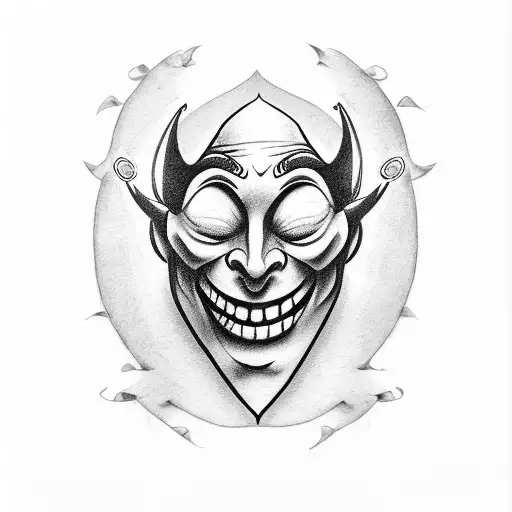 jester holding comedy and tragedy masks tattoo design idea