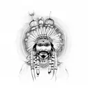 Indian shaman with a pipe in his hands sits  tattoo design idea