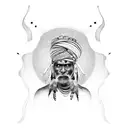 Indian shaman with a pipe in his hands sits  tattoo design idea