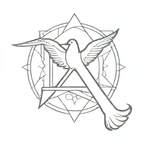 letter A with halo and doves flying tattoo design idea