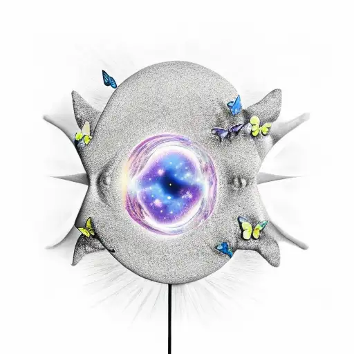 butterfly reaching out to catch a star, while the stars he already caught are lay next to it. tattoo design idea