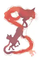 playful cat and raven play with the red string of fate tattoo design idea