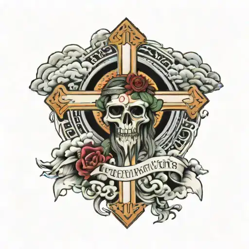 Death is certain but life isn't, fear none but one with Jesus cross and clouds with the 12 disciples and Jesus tattoo design idea
