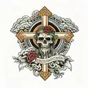 Death is certain but life isn't, fear none but one with Jesus cross and clouds with the 12 disciples and Jesus tattoo design idea