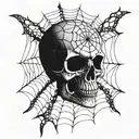 skull front of spider web design tattoo design idea