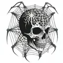 skull front of spider web design tattoo design idea