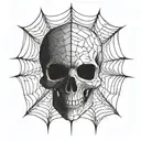 skull front of spider web design tattoo design idea