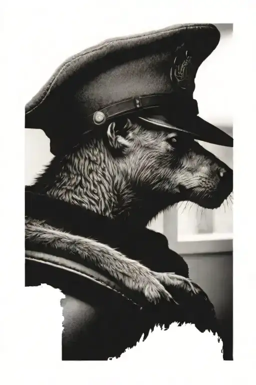 grandpa cap on corner of chair with window in background (containing a miniature kangaroo on the window sill). tattoo design idea