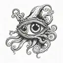 squid with a human eye and clouds as shading its face tattoo design idea