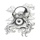 squid with a human eye and clouds as shading its face tattoo design idea