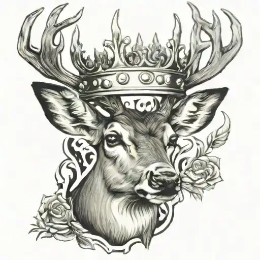 deer inside kings crown tattoo design idea
