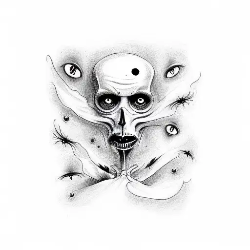 A dark and haunting Tim Burton-inspired sketch tattoo featuring psychological elements tattoo design idea