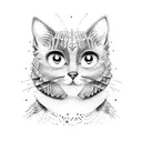 A dotwork design of the cat from 'Coraline' sitting on a stack of psychology books tattoo design idea