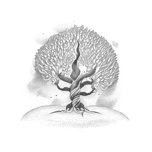 Ceiba tree with hanging lianas tattoo design idea