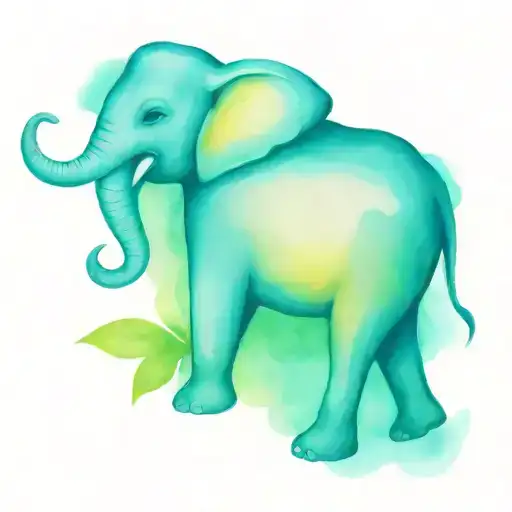 Female Tribal Lotus Blossom Water Color Elephant Tattoo on Thigh Area tattoo design idea