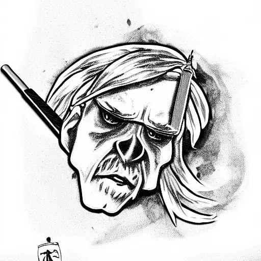 witcher, big joint, cannabis, smoke, scars, sunglasses, skulls  tattoo design idea