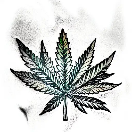 witcher with cannabis joint and marijuana leafs around tattoo design idea