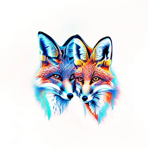 two foxes tattoo design idea