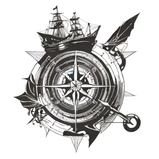 Compass Travel boat sailing tattoo design idea