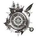 Compass Travel boat sailing tattoo design idea