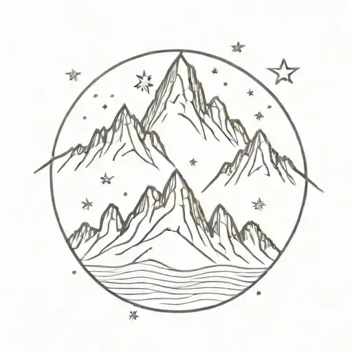 mountains and stars scattered tattoo design idea