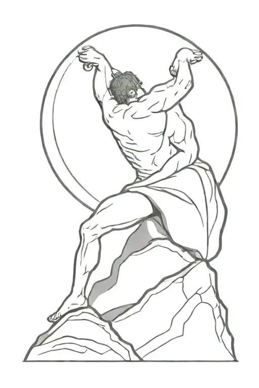 I want a tattoo design for a man's shoulder, depicting a scene inspired by the myth of Sisyphus tattoo design idea