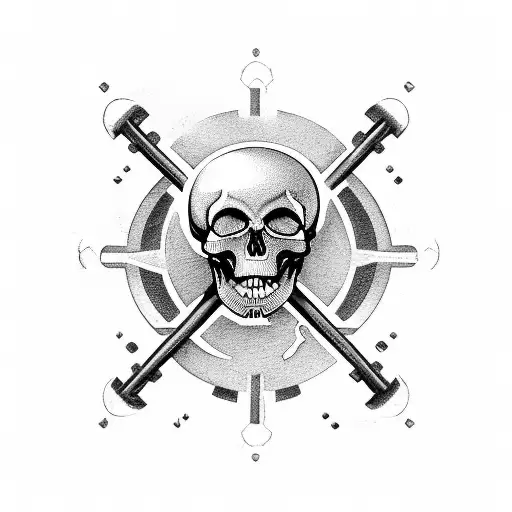 A surface drilling machine with a skull and crossbones symbol tattoo design idea