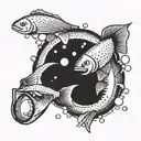 A salmon swimming upstream in a river, with a fishing rod in the background and a light bulb symbolizing electricity, combining your love for fishing, cooking salmon, and your profession as an electrician tattoo design idea