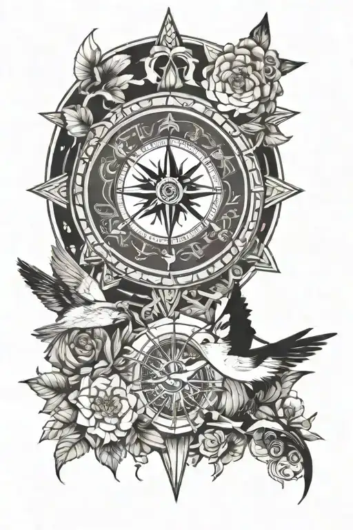wildlife and mandala and compass and combined together tattoo design idea