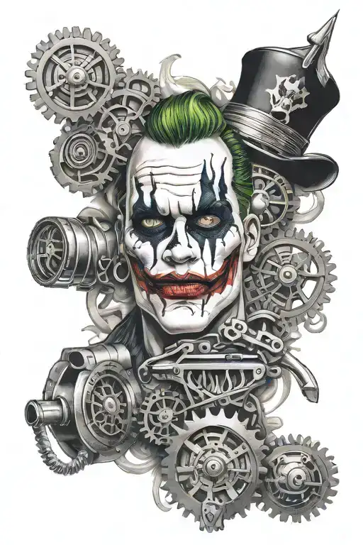 Marine engineering, piston, gear, joker face surrounded tattoo design idea