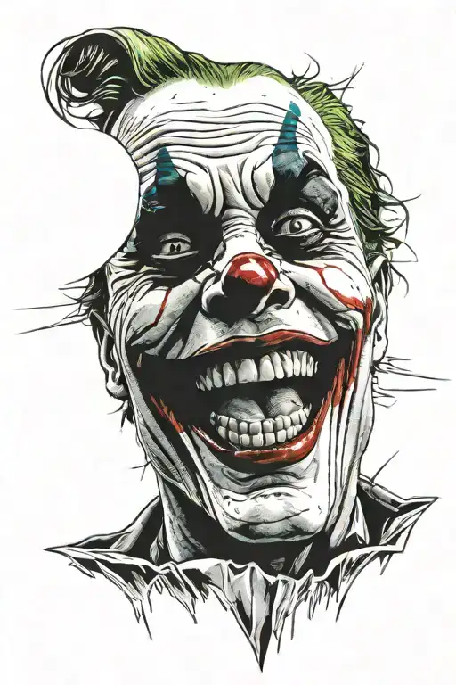 Joker, mirror reflection, laugh, smile wide composition tattoo design idea