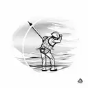 A construction worker lifting a heavy beam, with a sunset over the beach in the background tattoo design idea