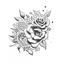A stylized meat cleaver surrounded by blooming flowers and vines tattoo design idea