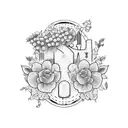 A stylized meat cleaver surrounded by blooming flowers and vines tattoo design idea