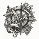 COMPASS WOLF KNIFE ANCHOR tattoo design idea