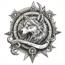 COMPASS WOLF KNIFE ANCHOR tattoo design idea