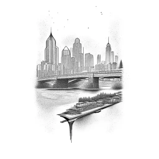 bridge with skyline tattoo design idea