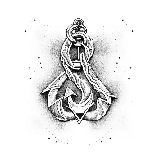 traditional wave and an anchor coming out of it with a chain made of hands attached tattoo design idea