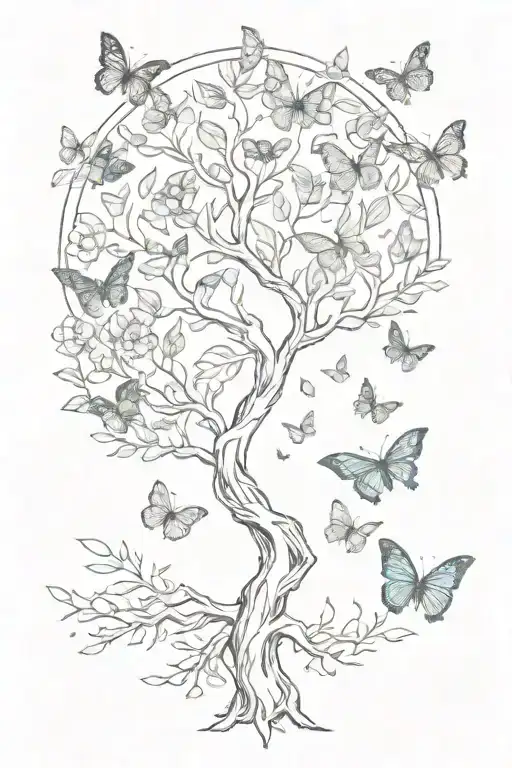 tree of life/ butterflies flying tattoo design idea