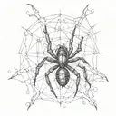 black widow spider with hearts and webs surrounding tattoo design idea