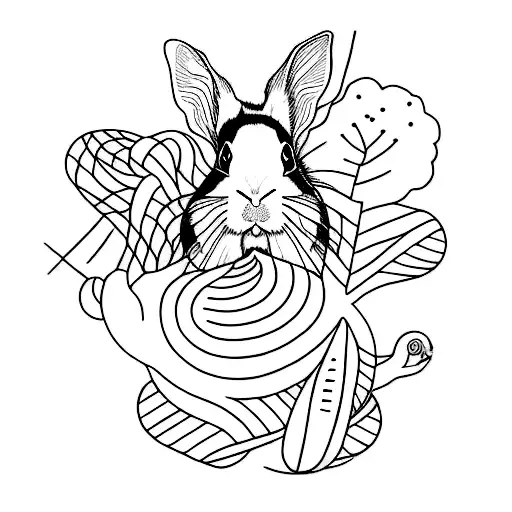 continuous line tattoo with two rabbits and two guinea pigs. tattoo design idea