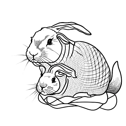 two rabbits and two guinea pigs. line work only. tattoo design idea