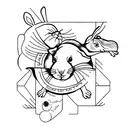 continuous line tattoo with two rabbits and two guinea pigs. tattoo design idea