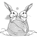 two rabbits and two guinea pigs. continuous line work only. tattoo design idea