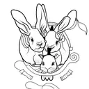 two rabbits and two guinea pigs. continuous line work only. tattoo design idea
