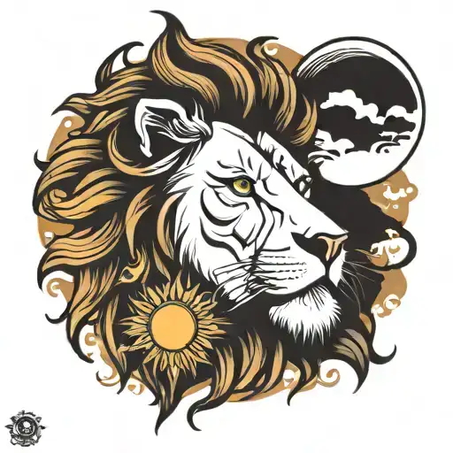 Lion with sun rising tattoo design idea