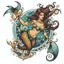 A mystical mermaid casting spells under a Pisces moon in the ocean tattoo design idea